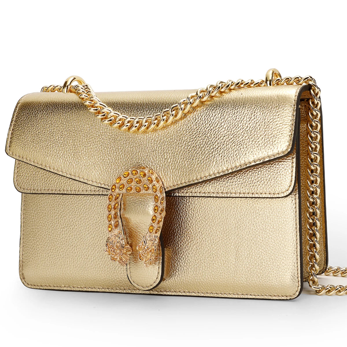 Genuine Leather Crossbody Bag For Women With Chain Strap