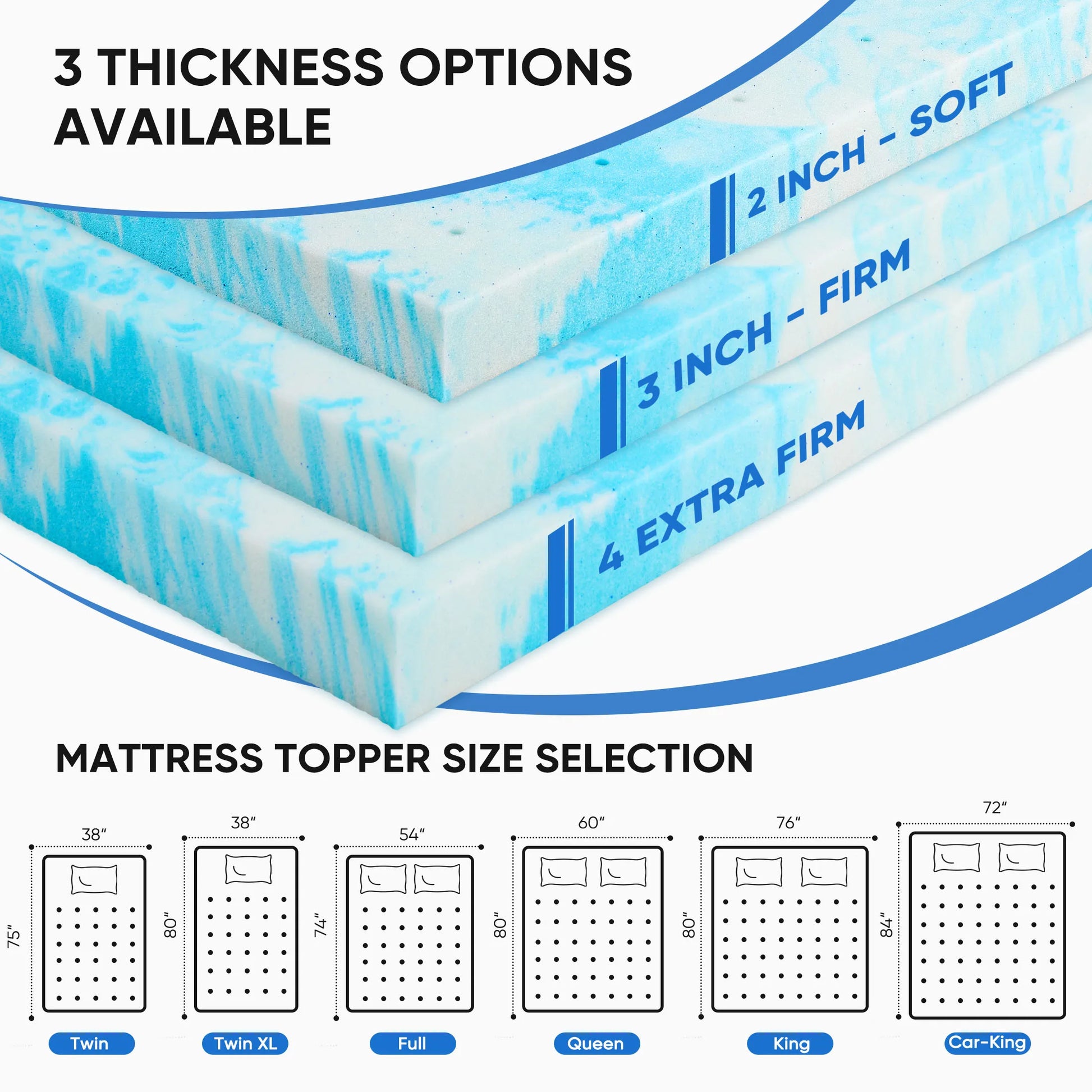 JHK 2-4 Inch Gel Memory Foam California King Mattress Topper  Cooling Mattress Soft and Breathable Bed Topper Bedroom Furniture - Louie's Joint 