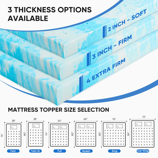 JHK 2-4 Inch Gel Memory Foam California King Mattress Topper  Cooling Mattress Soft and Breathable Bed Topper Bedroom Furniture - Louie's Joint 