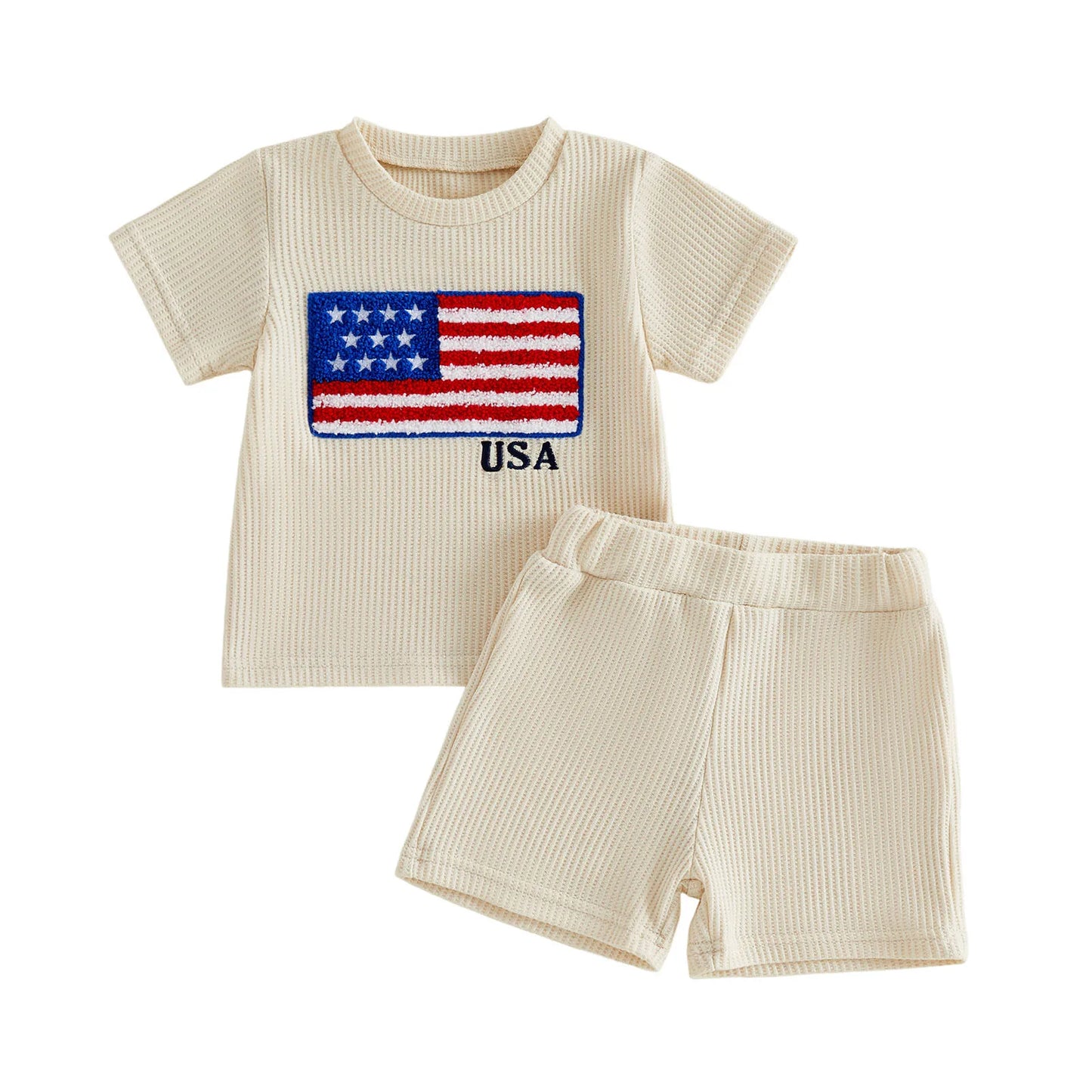 Infant Boy 4th Of July American Flag Embroidered Shirt Set