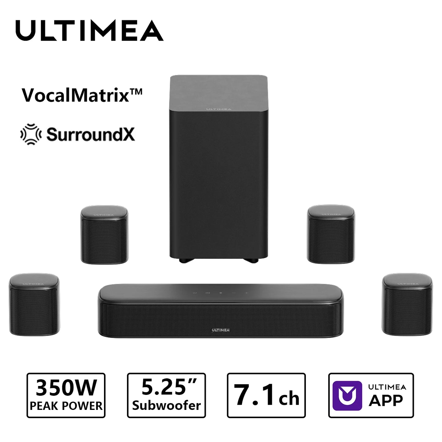 ULTIMEA 350W 7.1 Channel Virtual Surround Soundbar With Subwoofer