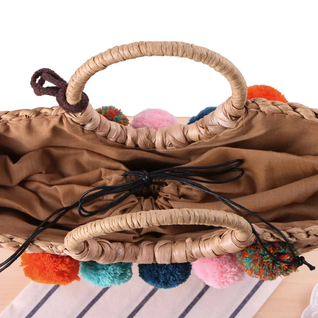 Straw Woven Handbags Beach Bag Handmade Woven Bucket Bag Shopping Tote Bag