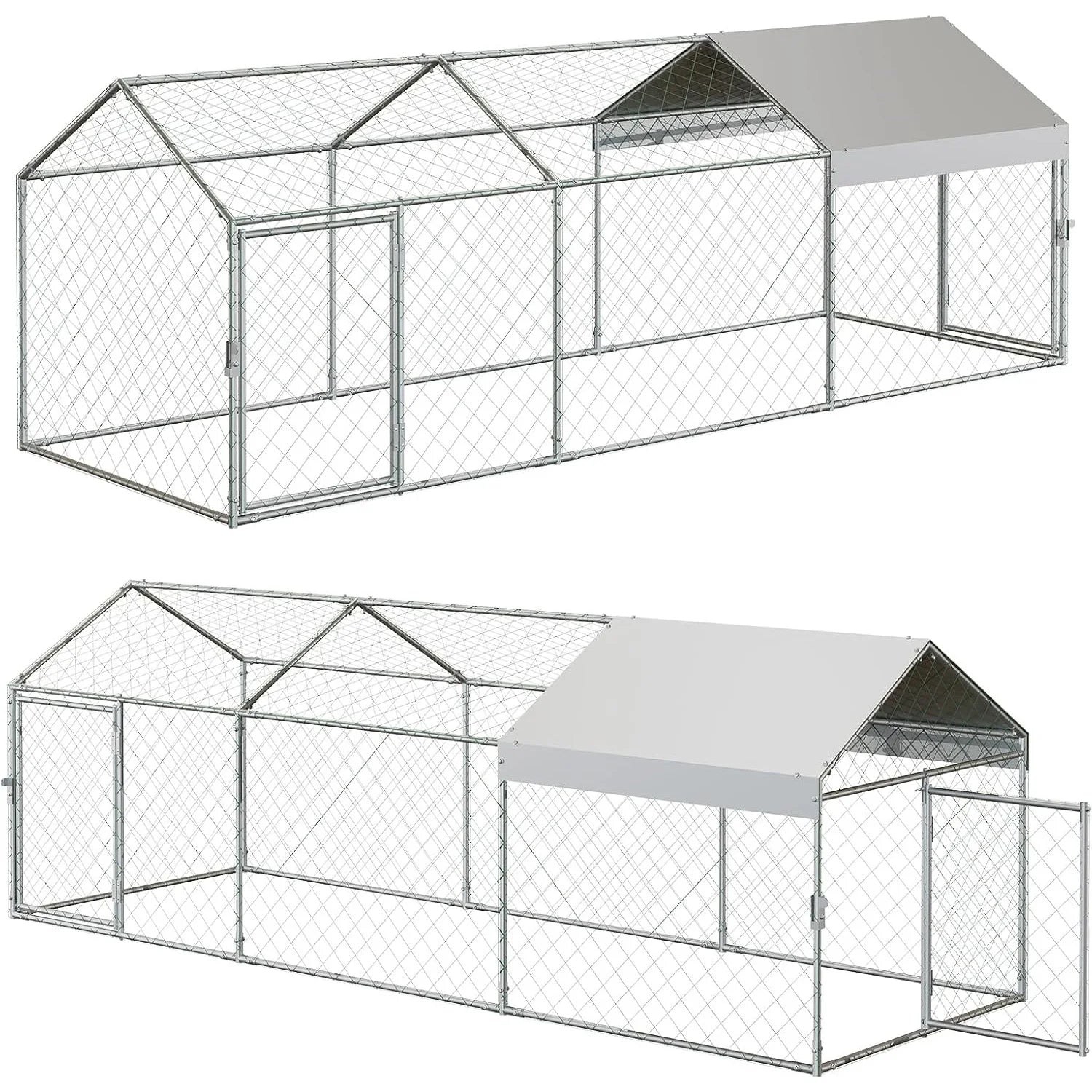 Portable Metal Chicken Coop 120x40x40in Chicken Run For Yard With Anti-UV Waterproof Cover, Poultry Cage For Ducks Rabbits - Louie's Joint 