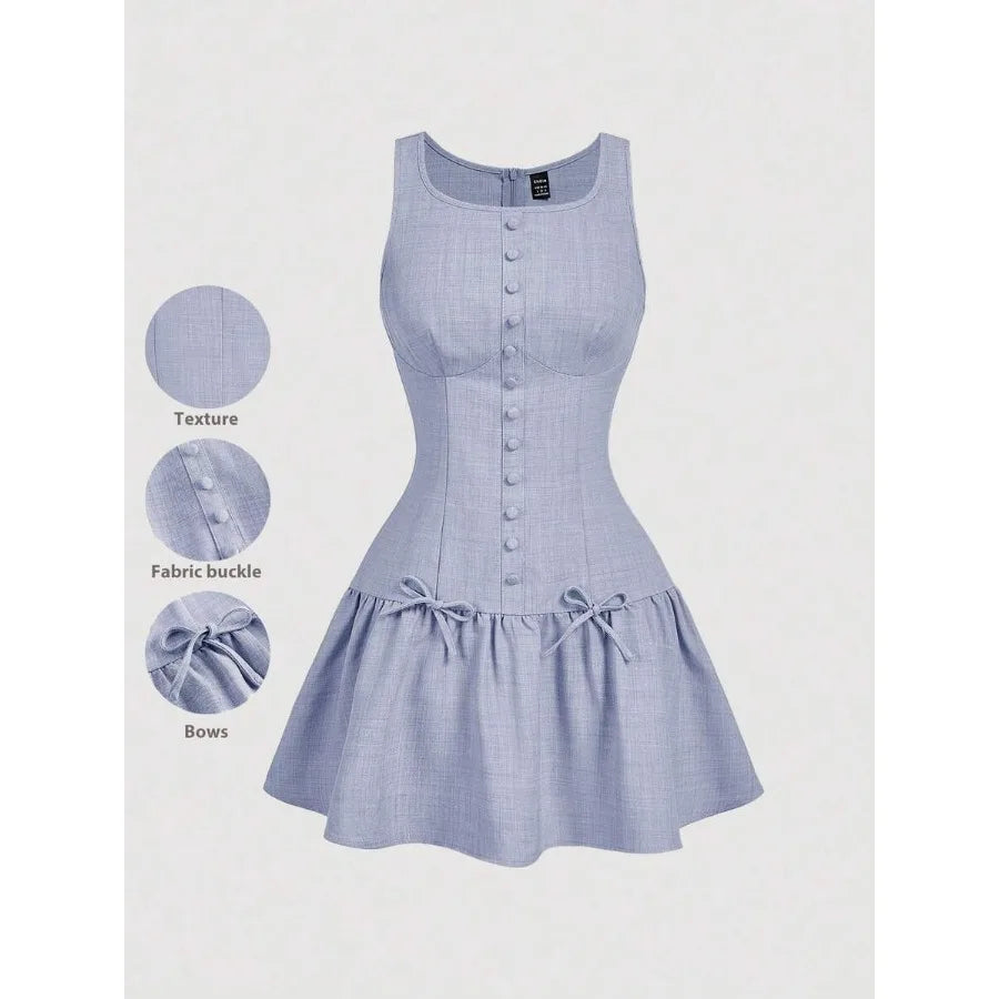 Knee Length Bow Decor Knit Dress For Women Summer Style