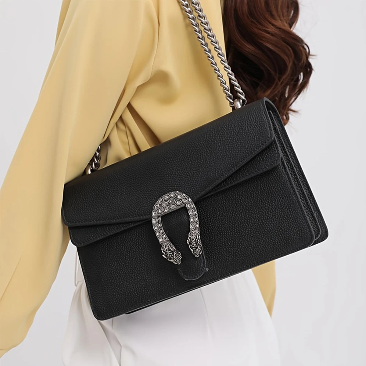 Genuine Leather Crossbody Bag For Women With Chain Strap