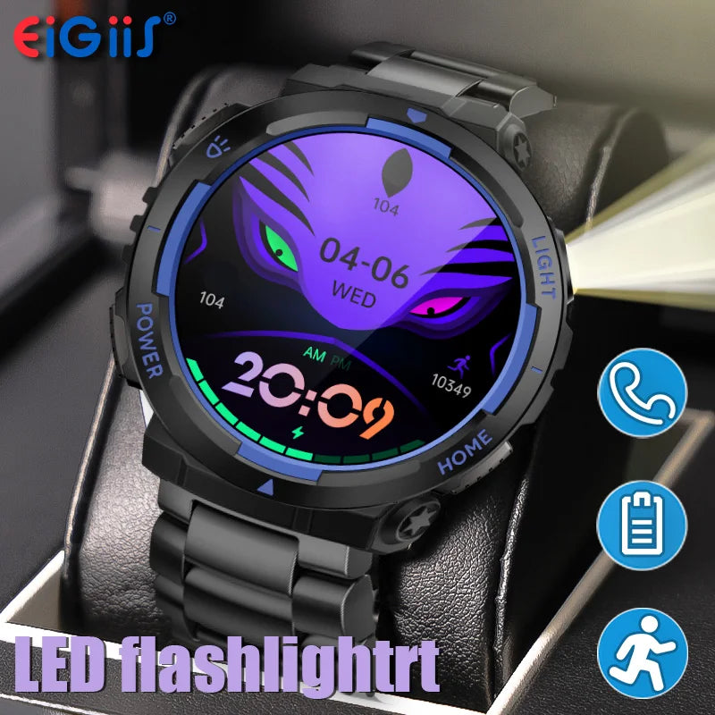 EIGIIS Smart Watches for Men with LED Flashlight 1.53" HD with 100+ Sport Modes Health/Sleep Monitor and 3ATM Waterproof Watche