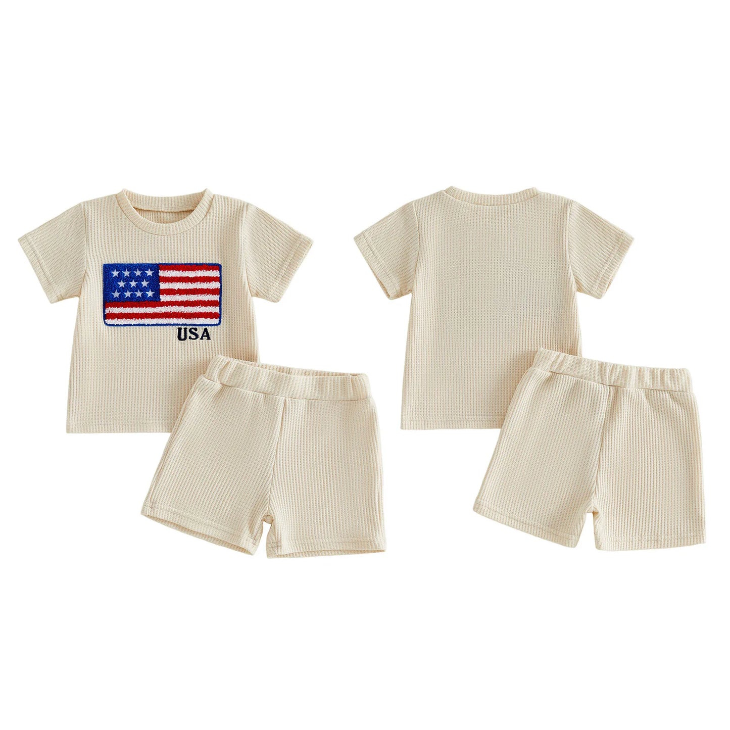 Infant Boy 4th Of July American Flag Embroidered Shirt Set