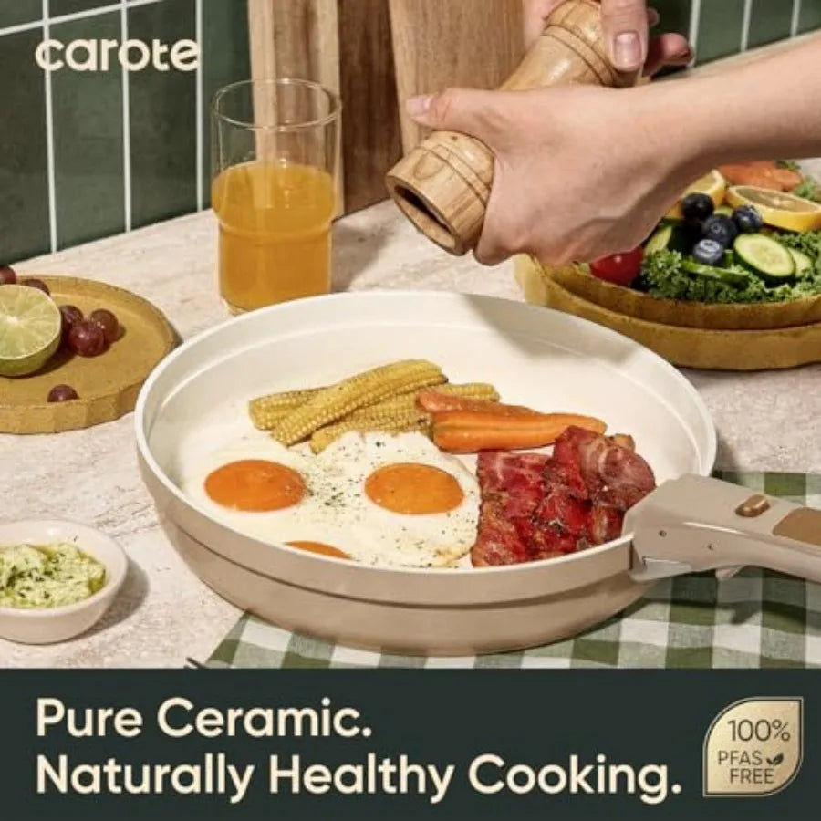 Ceramic Cookware Set 18 Pcs Nonstick With Detachable Handles