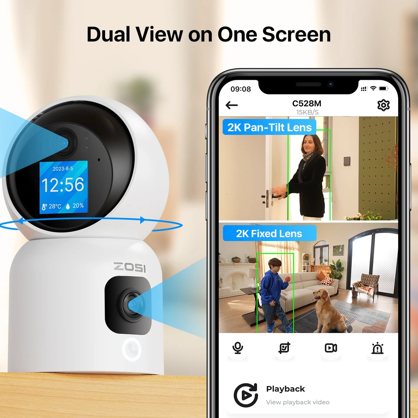 ZOSI 360° Smart Home Security Camera PTZ Auto Tracking Baby Monitor AI Panoramic HD Night Vision Indoor WiFi Surveillance Camera - Louie's Joint 