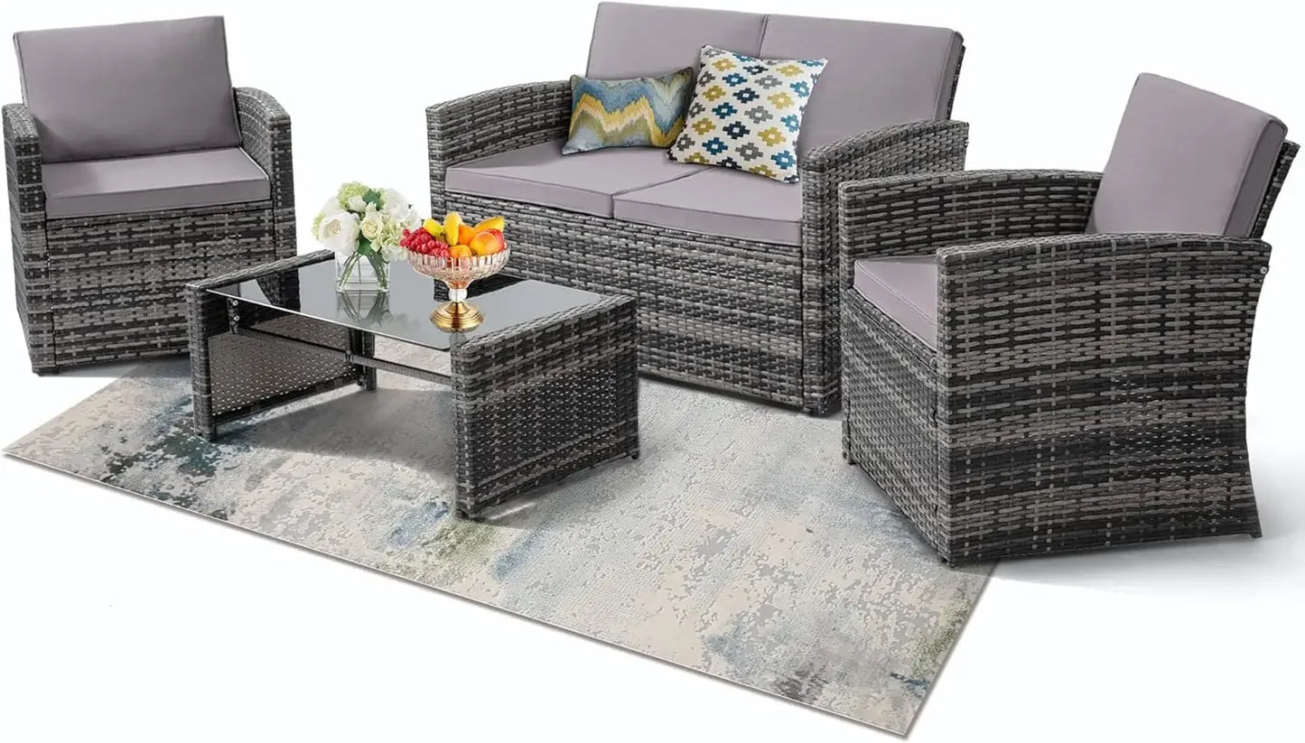 Outdoor Wicker Patio Conversation Set With Sofa And Table