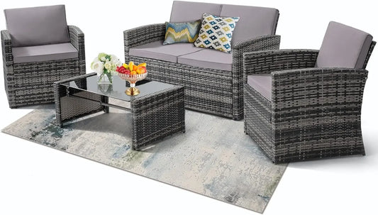 Outdoor Wicker Patio Conversation Set With Sofa And Table