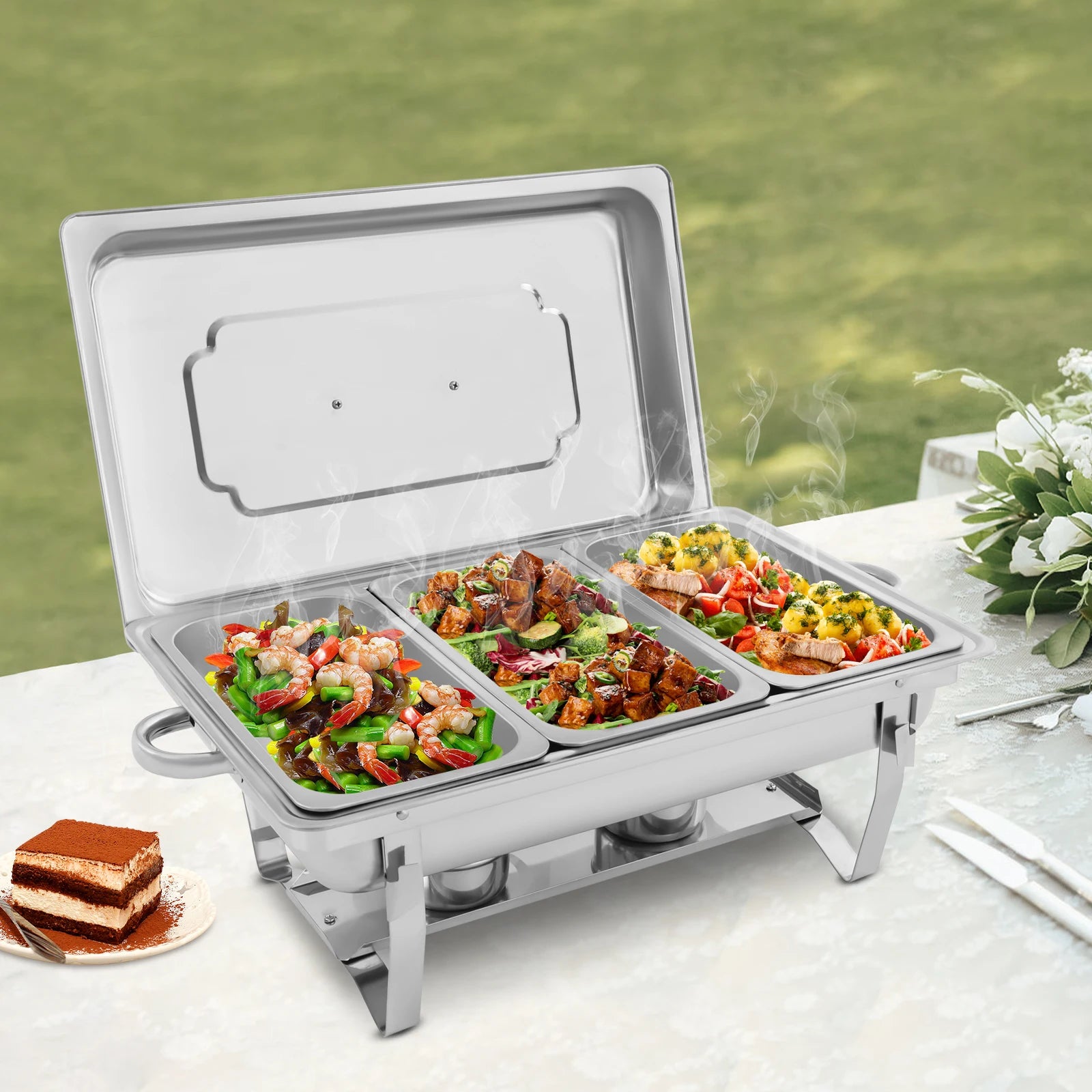 Stainless Steel Chafing Dish Buffet Set Rectangular Catering Chafer Warmer Buffet Dishes Warming for Restaurants, Buffets - Louie's Joint 