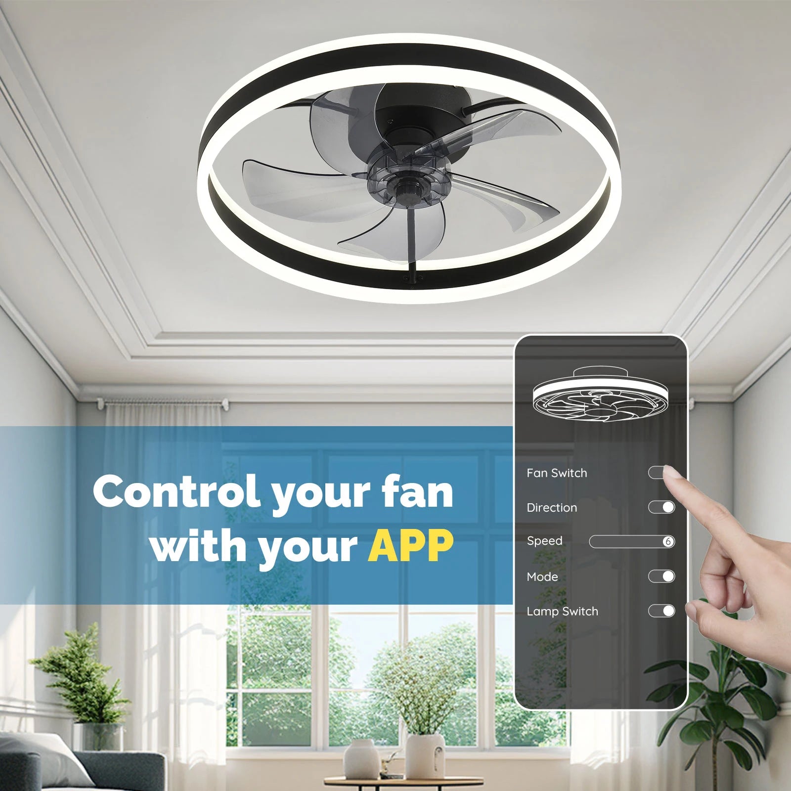 Ceiling Fan with Remote Control Flush Mount Modern Indoor 19.7" LED Dimmable Low Profile Ceiling Fans - Louie's Joint 