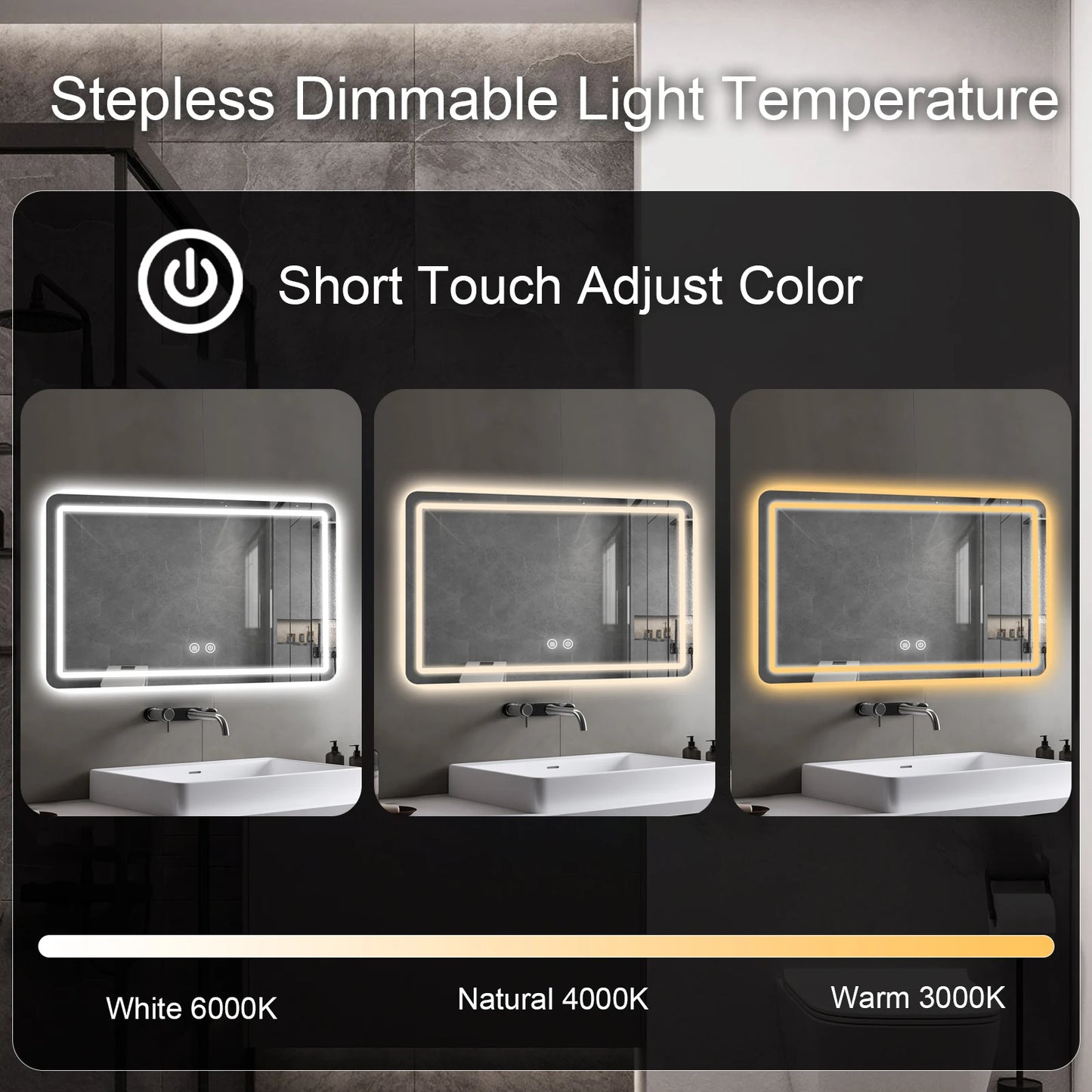 MYGIIVOVO LED Backlit Fogless Vanity Mirror Wall Mounted Demister