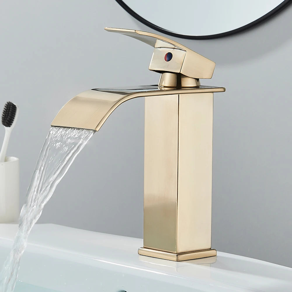Rozin Brass Basin Faucet Deck Mounted Single Lever Waterfall Tap