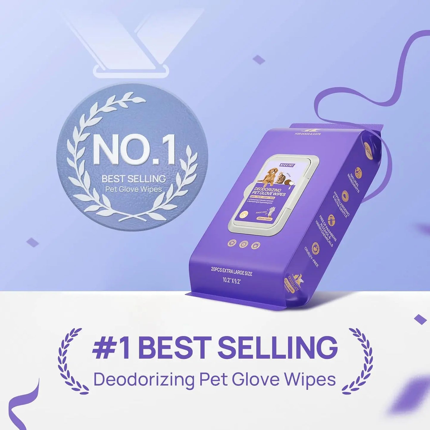 Pet Grooming Wipes For Dogs And Cats, Hypoallergenic Coconut Scent, 20 Count
