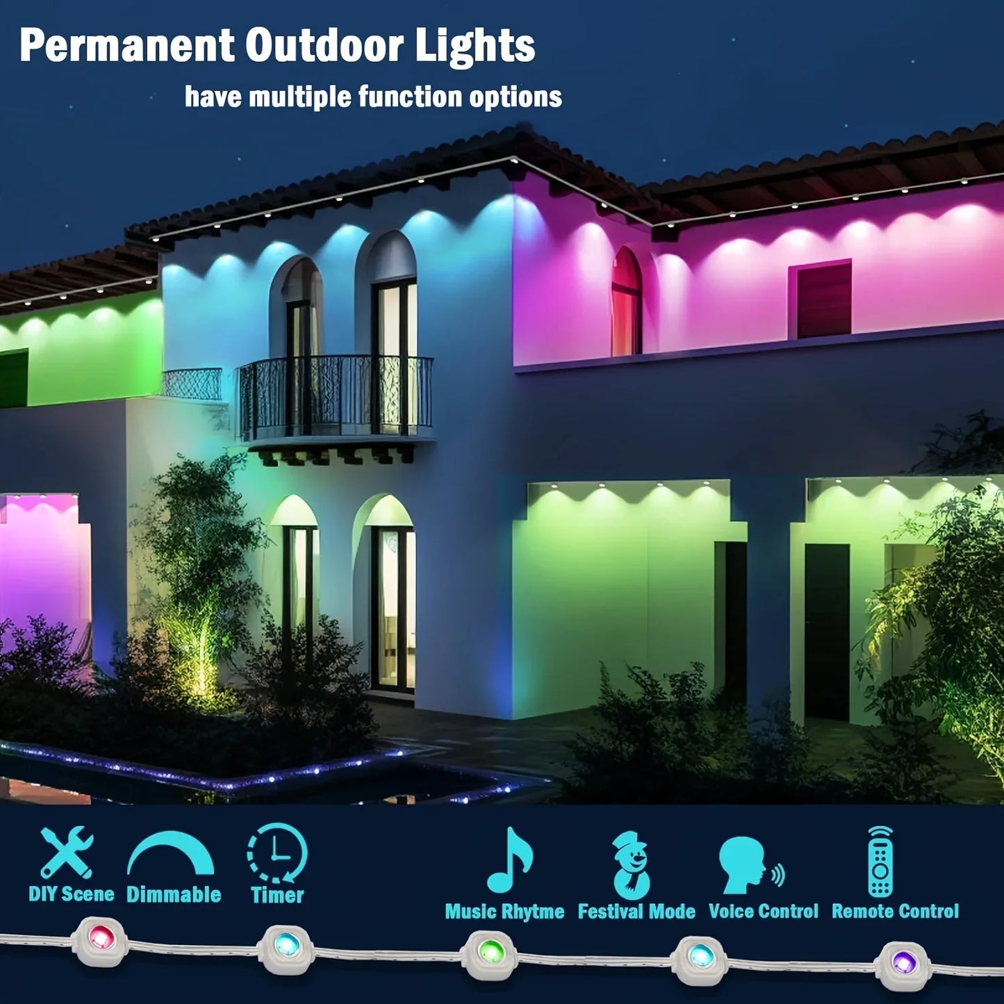 MIMIRGB Outdoor LED Eaves String Lights With APP Control