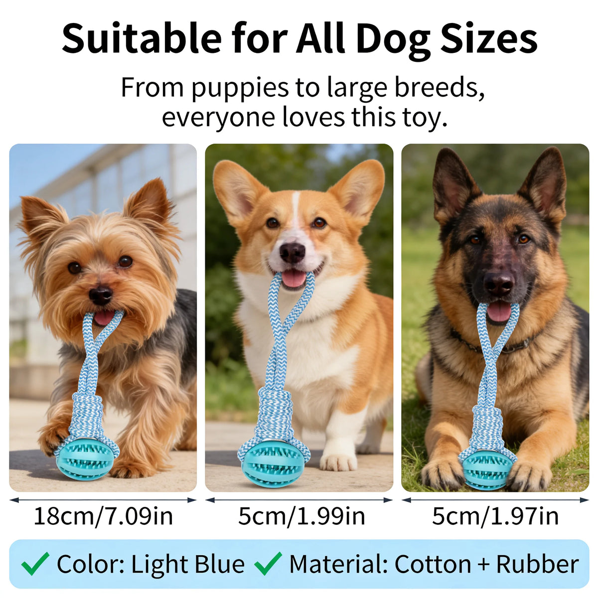 2-in-1 Dog Chew Toy with Treat Dispenser Durable Cotton Rope Natural Rubber Ball for Small Medium Dogs Teeth Cleaning