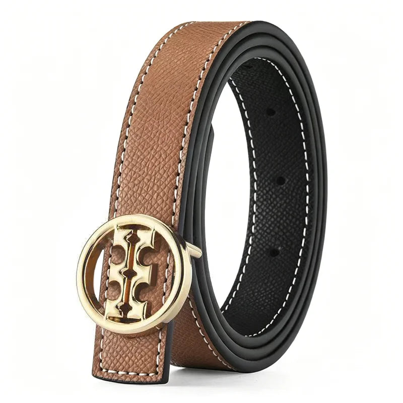 Women's Genuine Leather Slim Waist Belt, High-end Brand Belt, with Letter Fasteners, Suitable for Various Occasions and Fashionable Denim Skirt Dress As A Decorative Belt