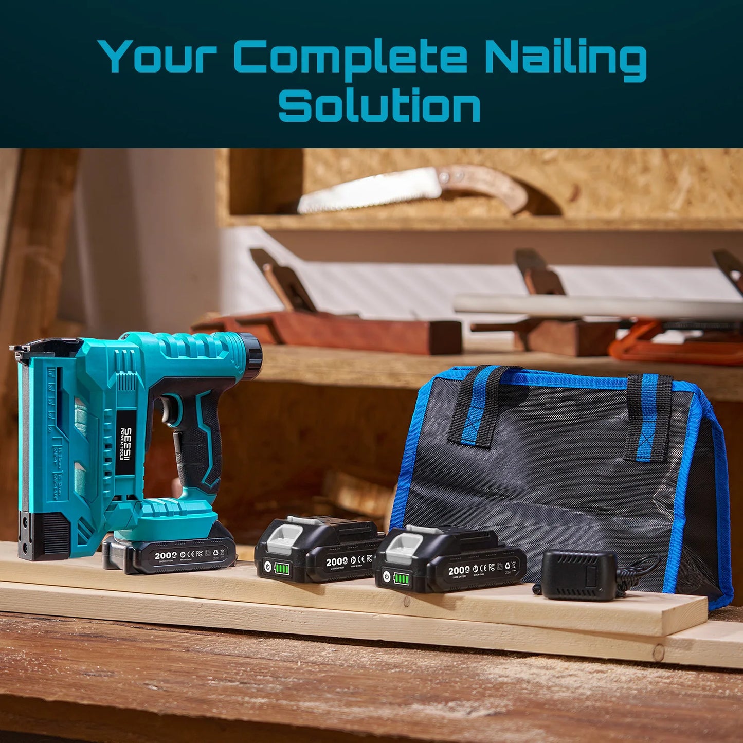 SEESII 18 Gauge Cordless Brad Nail Gun 1000 Brad Nails Cordless Stapler Framing Nailer Furniture Power Tool With 2pcs Battery - Louie's Joint 