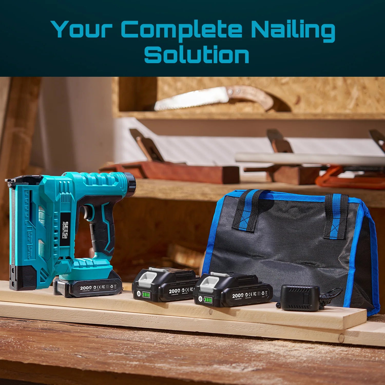 SEESII 18 Gauge Cordless Brad Nail Gun 1000 Brad Nails Cordless Stapler Framing Nailer Furniture Power Tool With 2pcs Battery - Louie's Joint 