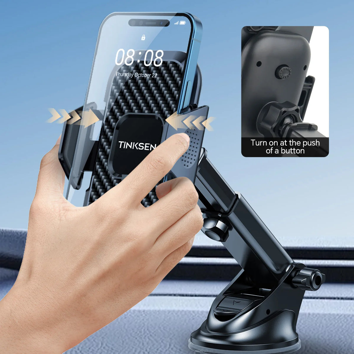 TINKSEN upgraded car phone holder, a universal car phone holder suitable for dashboard, compatible with iPhone, Samsung and all Android smartphones