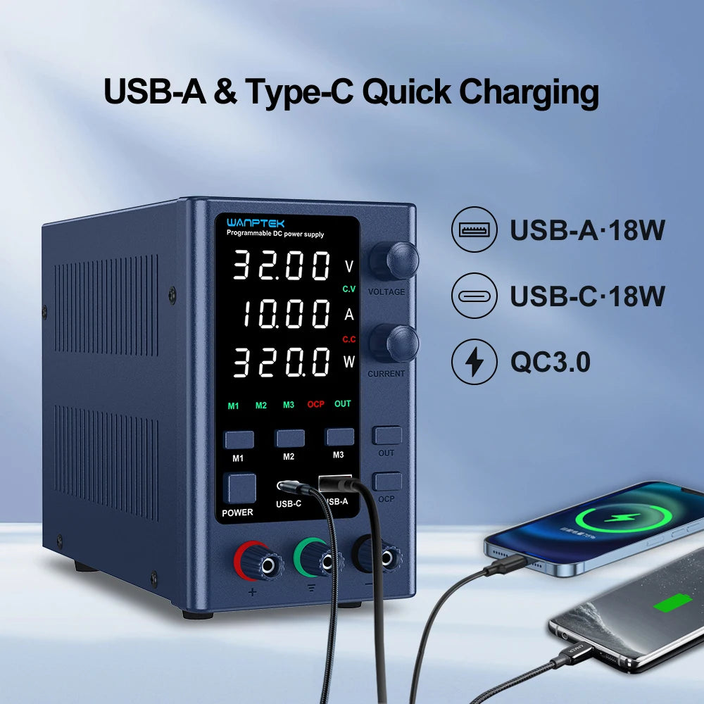 Wanptek Adjustable DC Laboratory Power Supply 0-60V 0-10A Bench