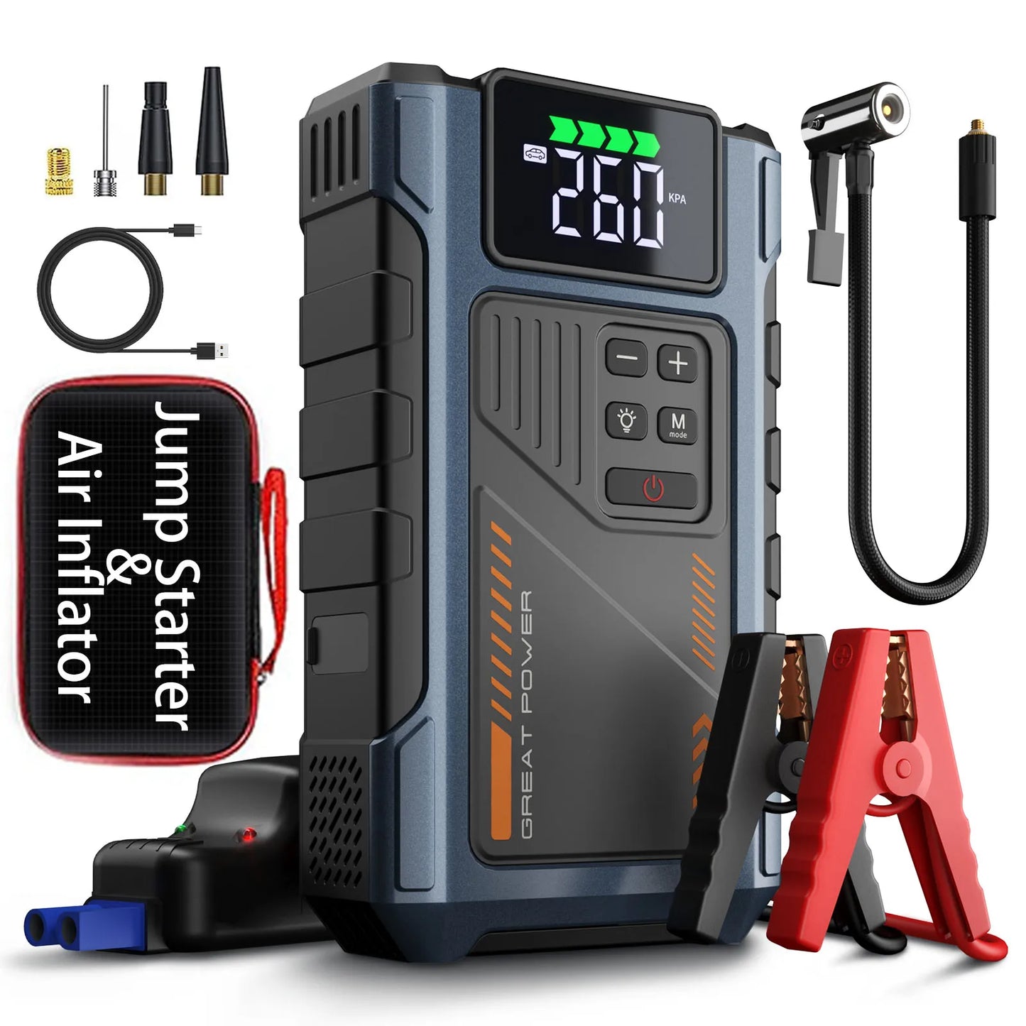 Portable Car Jump Starter With Air Compressor, 3000A Peak(7.5L Gas, 6.5L Diesel) , Jump Starter Battery PackWith150 PSl Tire Inf - Louie's Joint 