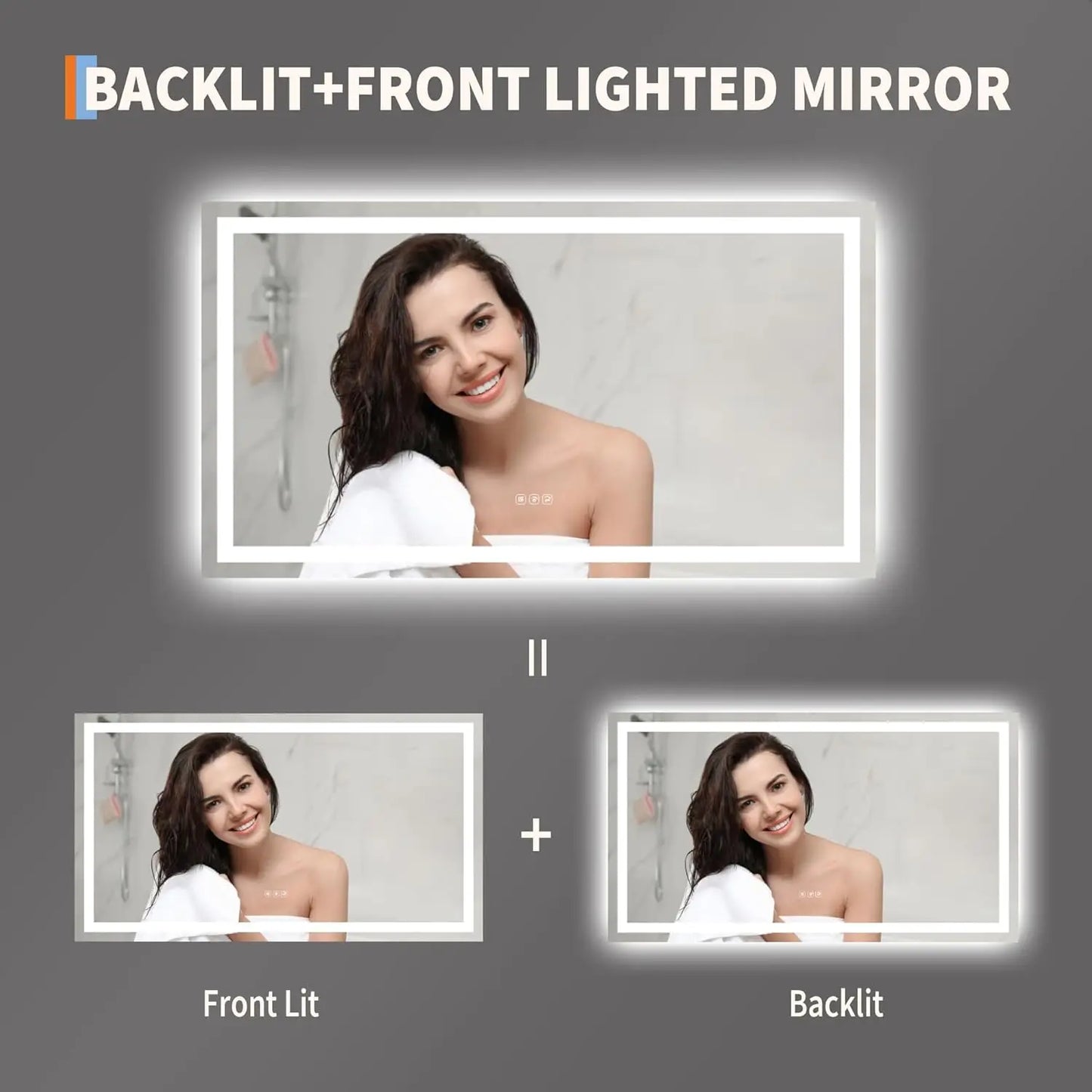 TWISTER.CK LED Bathroom Mirror With Memory Stepless Dimmable Front And Backlit