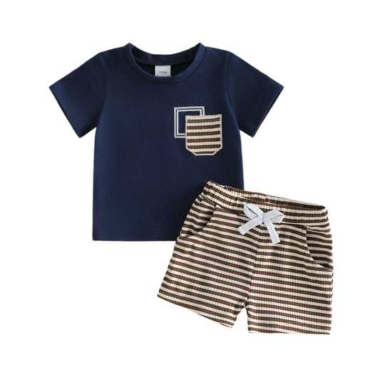 Toddler Boys 2Piece Short Sleeve Tee Striped Shorts Set