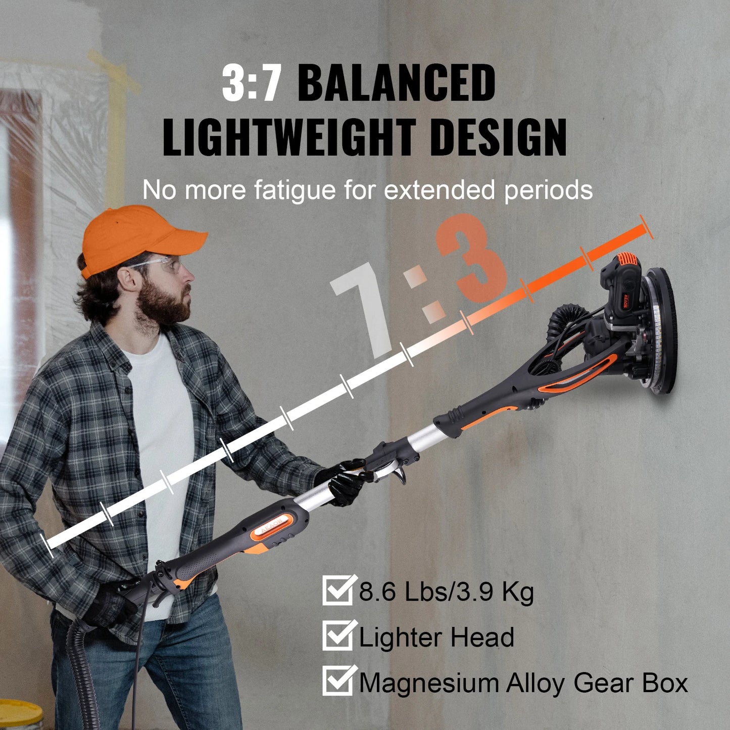 SucceBuy 900W Drywall Sander Brush Motor Electric Adjustable Variable Speed with Self-Suction Handle Wall Grinder Sander Machine - Louie's Joint 