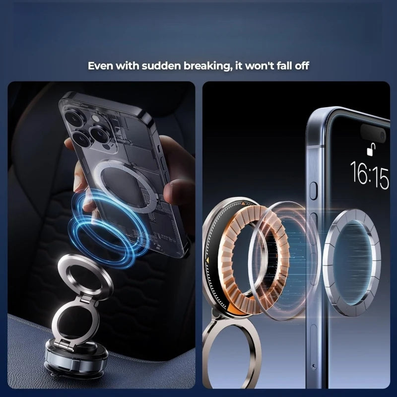 Upgraded 360 ° Adjustable Magnetic Phone Stand, Multi functional Navigation Car Device Installation Stand, Suitable for Cars/Gyms/Mirrors/Smooth Surface Non stick Suction Cup Phone Stand Compatible with All Smartphones