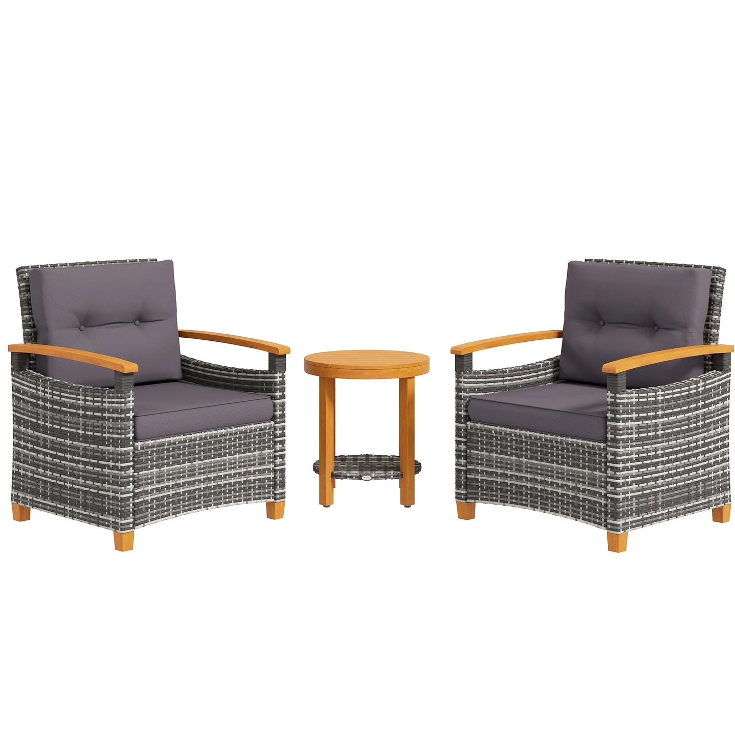 3 Pieces Wicker Patio Bistro Set Outdoor with Cushions, Gray - Louie's Joint 