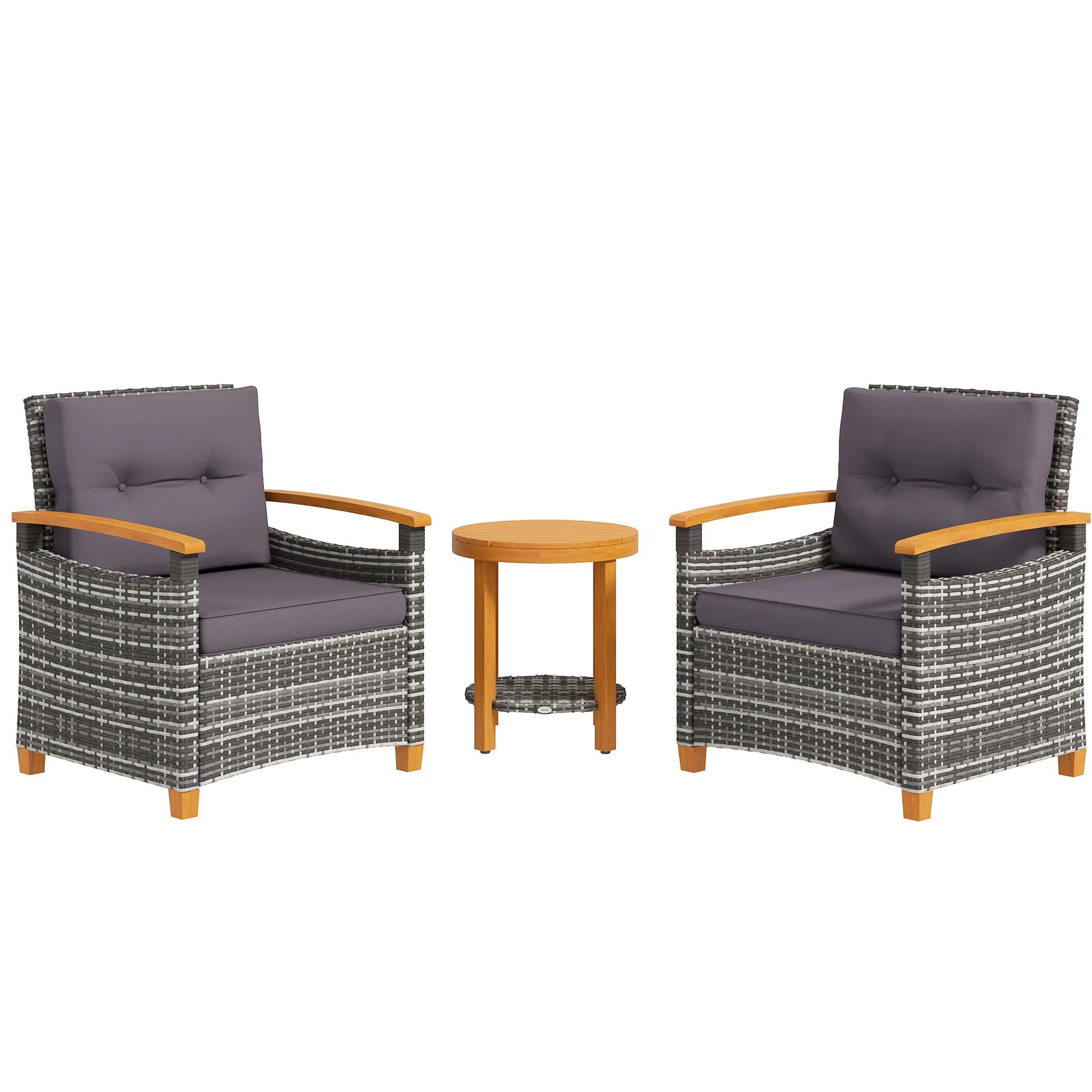 3 Pieces Wicker Patio Bistro Set Outdoor with Cushions, Gray - Louie's Joint 