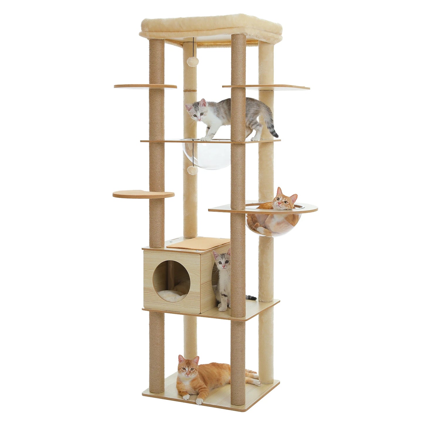 Multi-Level Cat Tree for Indoor Wood Cat Tower with Scratching Posts Spacious Condo Hammock Top Perch Cat Scratcher Cat Toys - Louie's Joint 