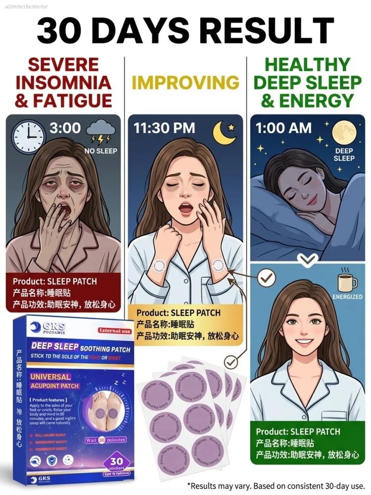 30 nighttime sleep-aid patches with a herbal scent, suitable for all ages.