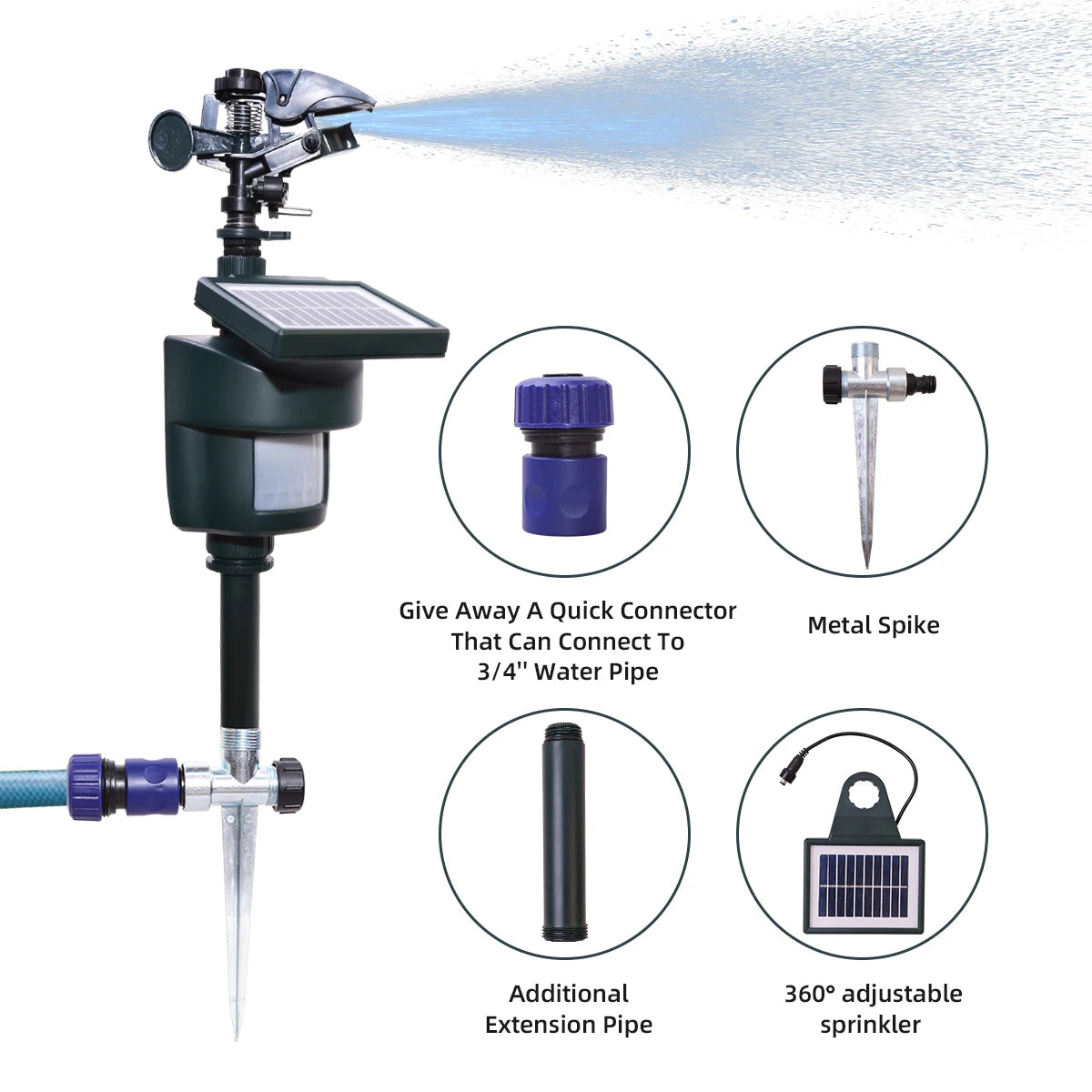 Yardeen Motion Activated Sprinkler With Solar Panels Outdoor Animal Deterrent - Louie's Joint 