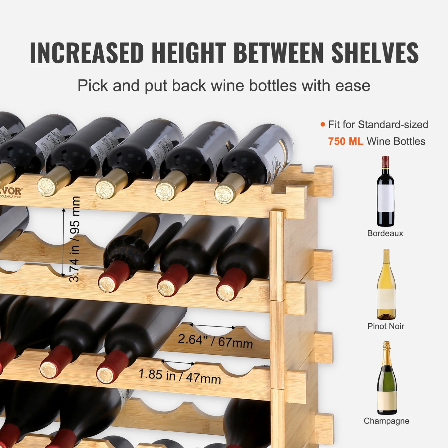 SucceBuy Eight-Tier Stackable Bamboo Wine Rack Free Standing Storage