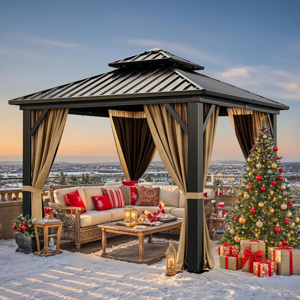 Hardtop Gazebo With Nettings And Curtains For Outdoor Patio