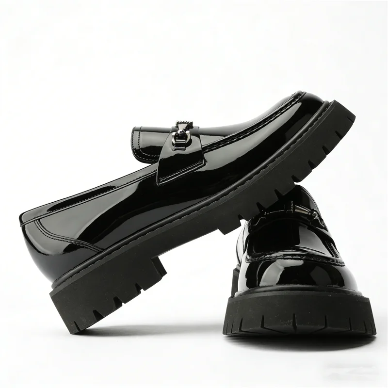 Metal Decoration Large Size Men's Leather Shoes Fashion Chunky Heel Platform All Match Loafers Outdoor Runway Single Shoes Hot