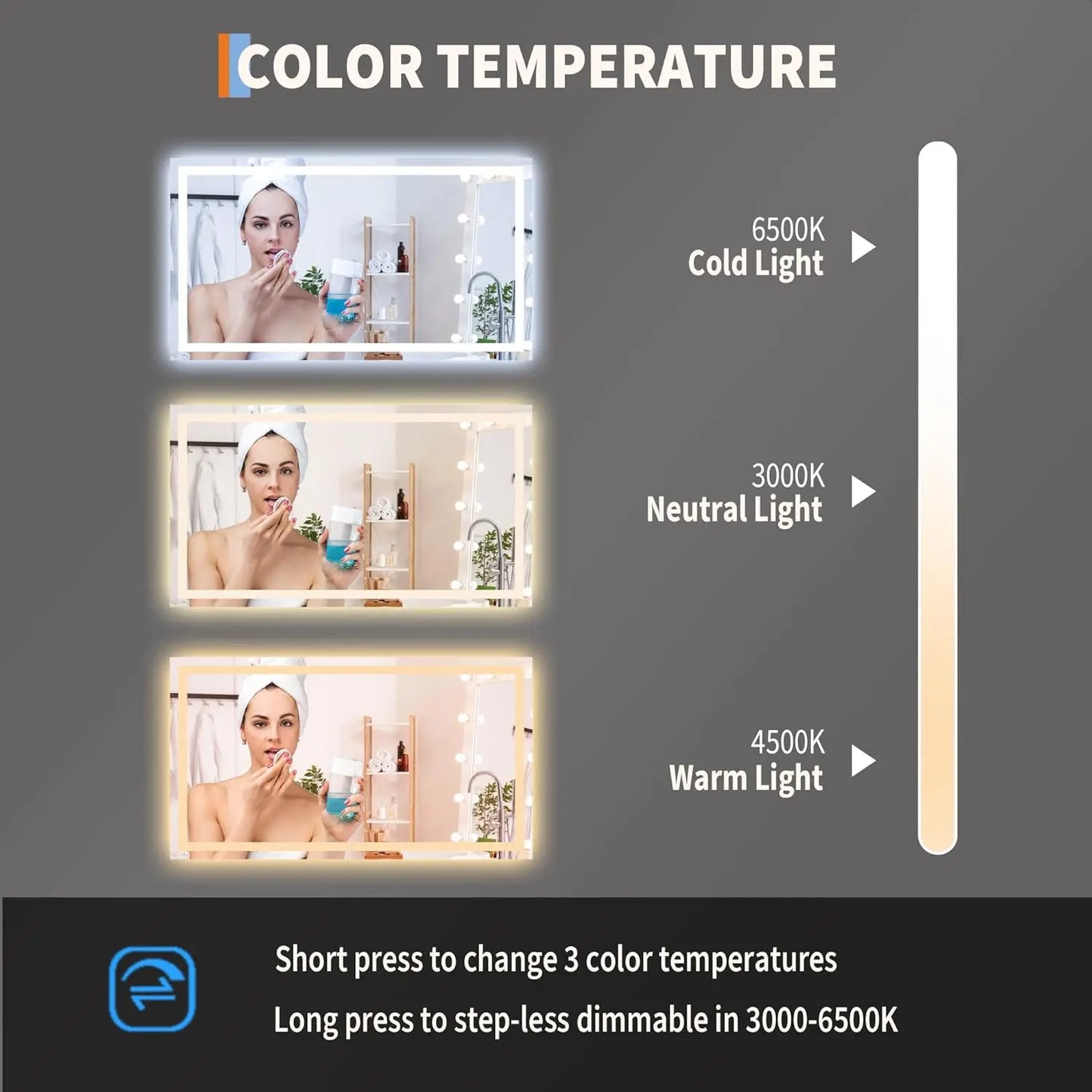TWISTER.CK LED Bathroom Mirror With Memory Stepless Dimmable Front And Backlit