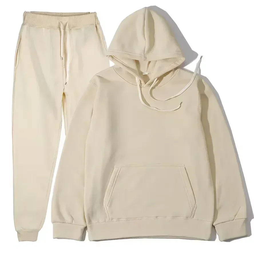 Winter Women Tracksuit Two Piece Set With Hooded Sweatshirt