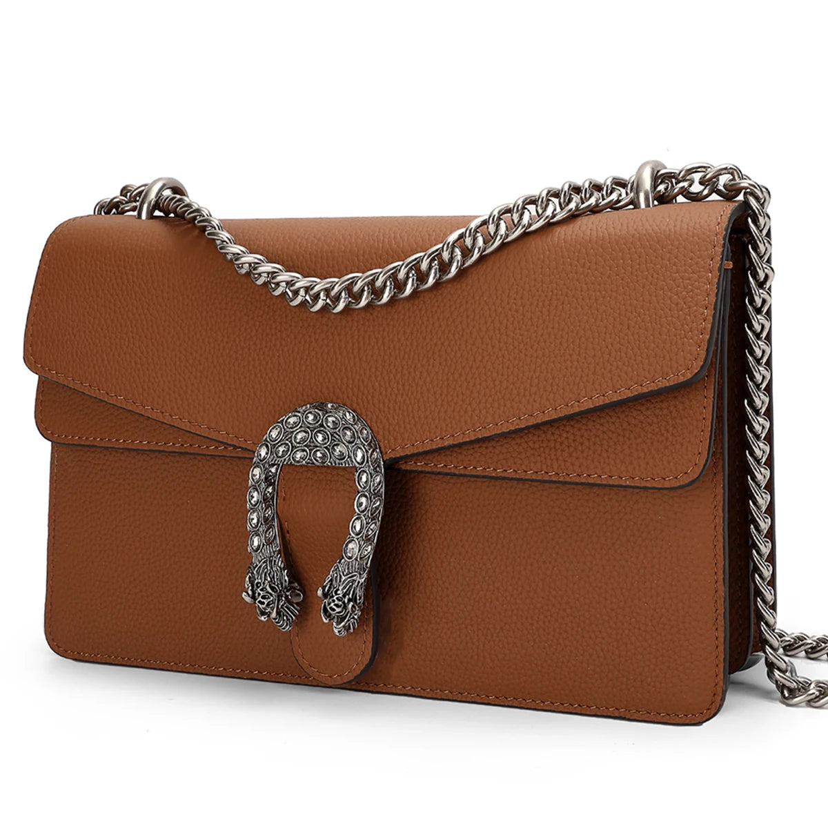 Genuine Leather Crossbody Bag For Women With Chain Strap