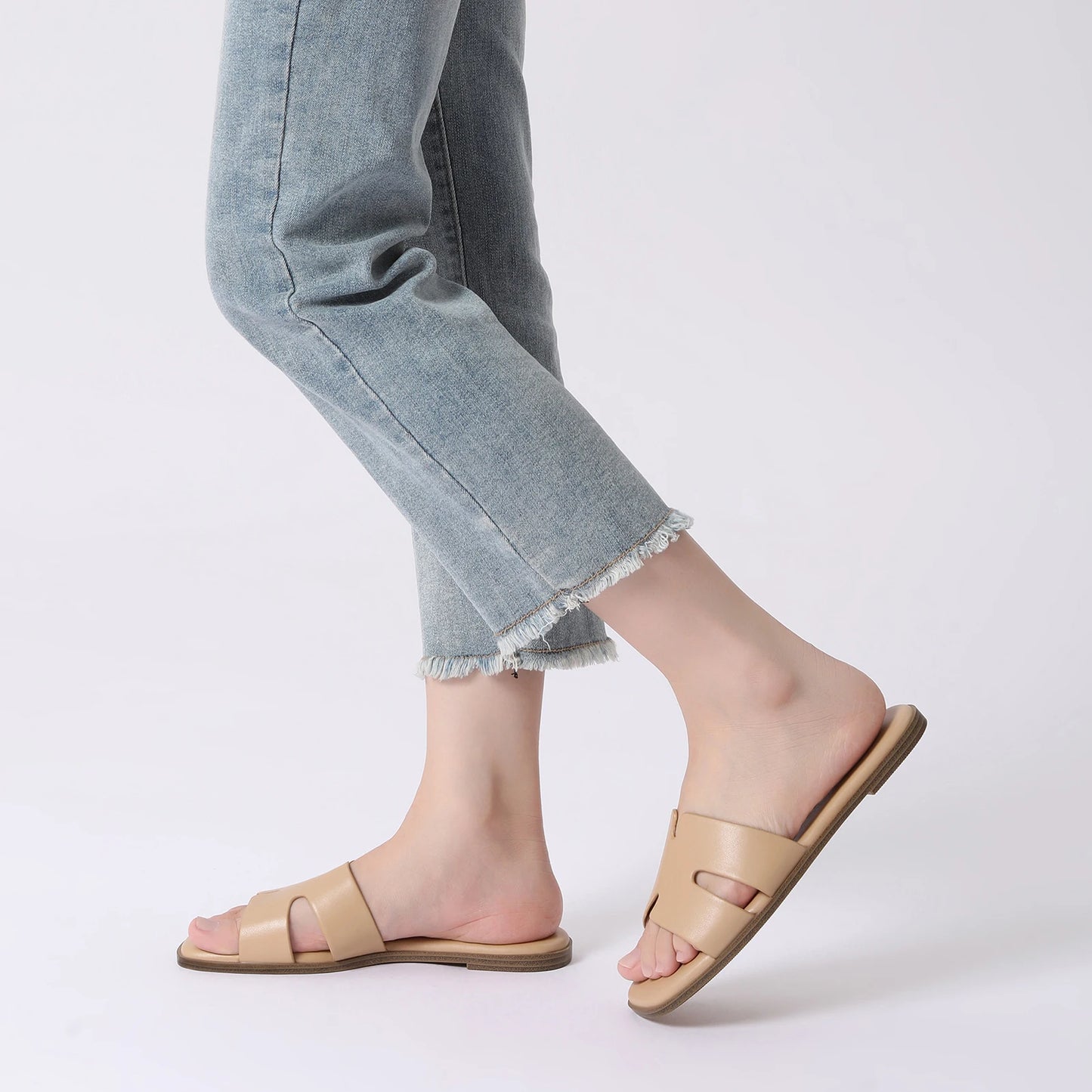 Womens Dressy Flat Sandals Slip On Leather Slides For Everyday Comfort