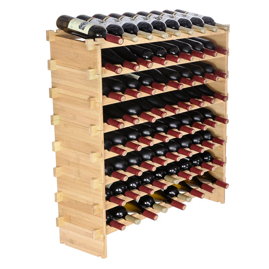SucceBuy Eight-Tier Stackable Bamboo Wine Rack Free Standing Storage