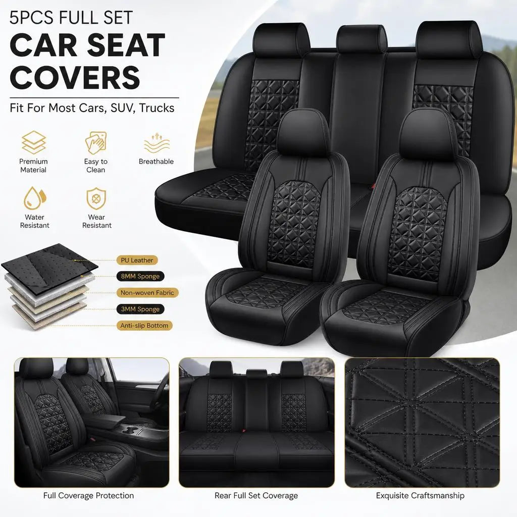 Premium Interior Car Seat Cover Set For Chevrolet 5 Seat PU Leather Front Rear Cushion Protector Full Coverage Accessories