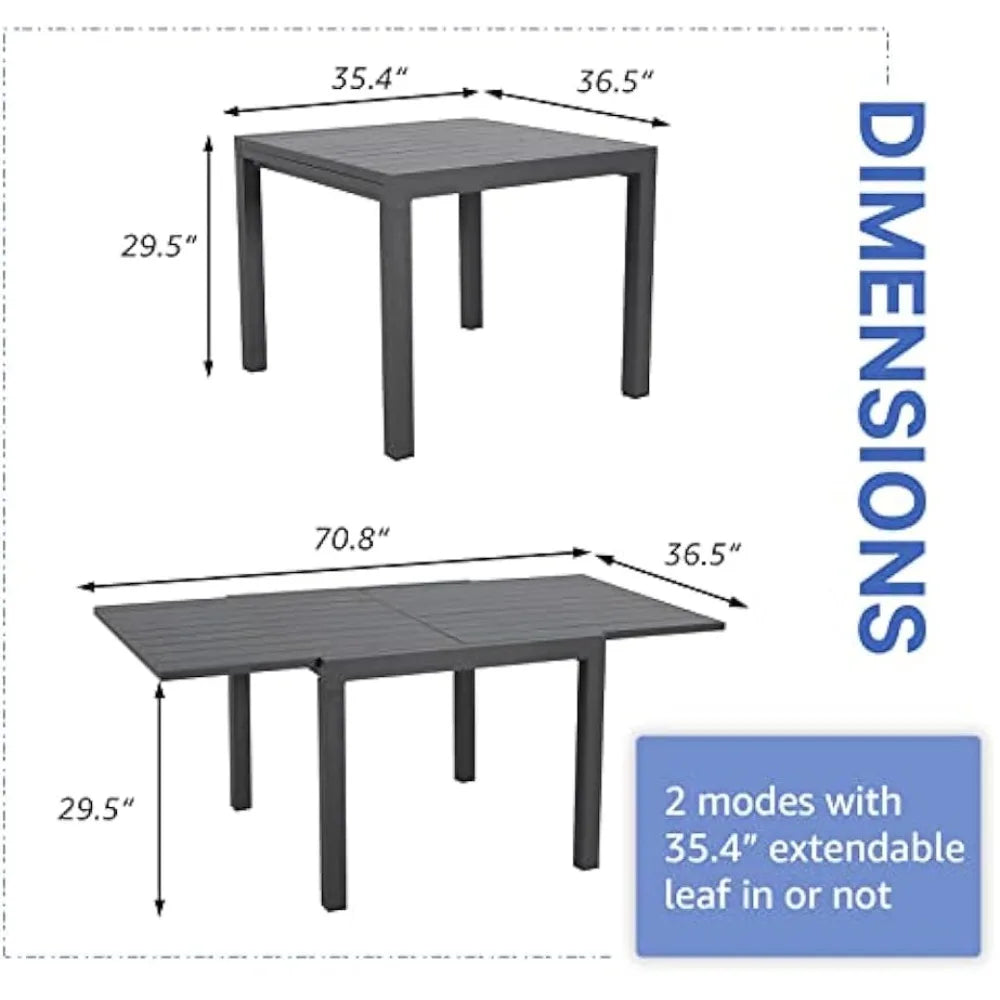 Aluminum Patio Extendable Dining Table 35 to 71 Inches Outdoor