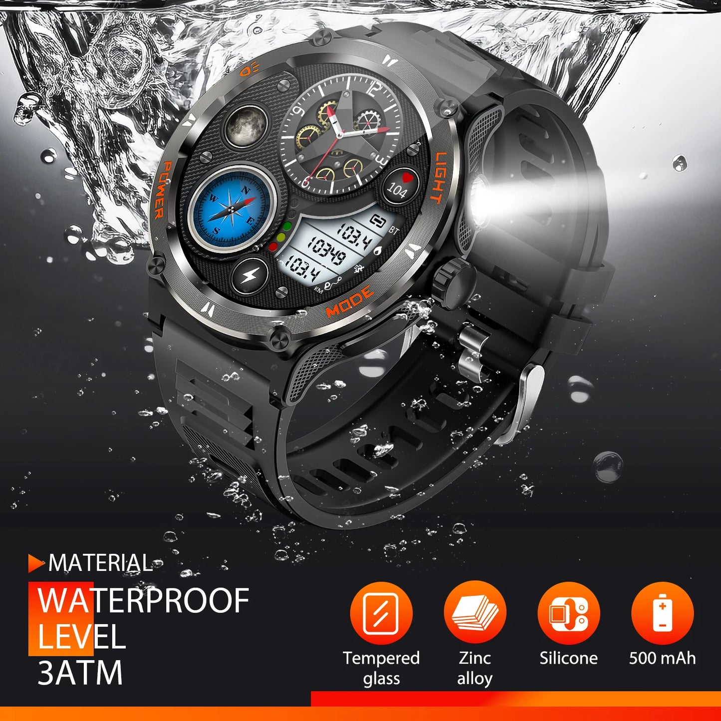 EIGIIS Smart Watch KT76 3ATM Waterproof Compass Heart Rate Bluetooth