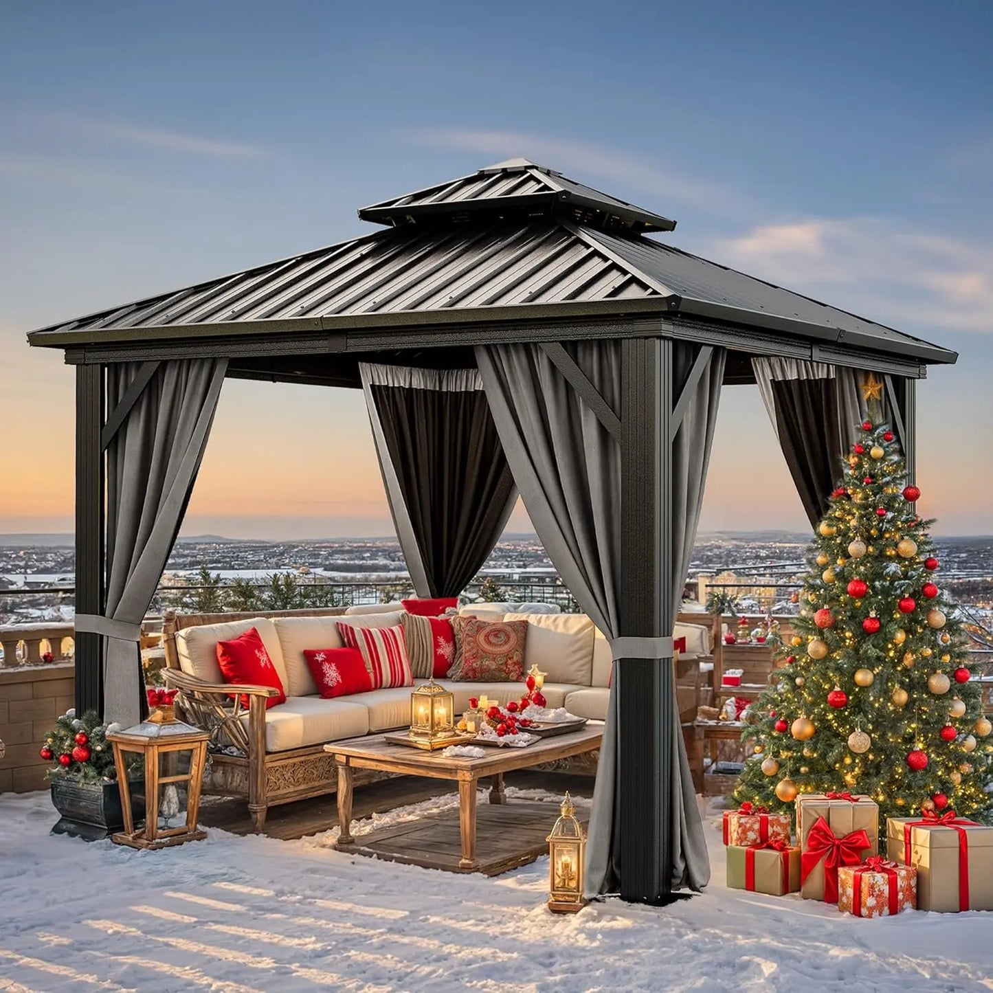 Hardtop Gazebo With Nettings And Curtains For Outdoor Patio