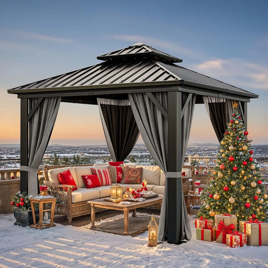 Hardtop Gazebo With Nettings And Curtains For Outdoor Patio